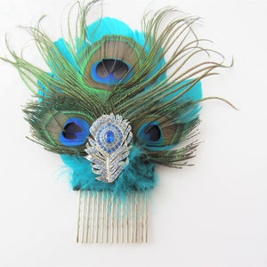 Blue hair comb wedding - bridal hairpiece, crystal rhinestone, silver fascinator, statement bridal