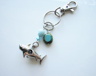 Shark key ring - pearl keychain, handbag charm and fob, gift idea for her, accessory for man