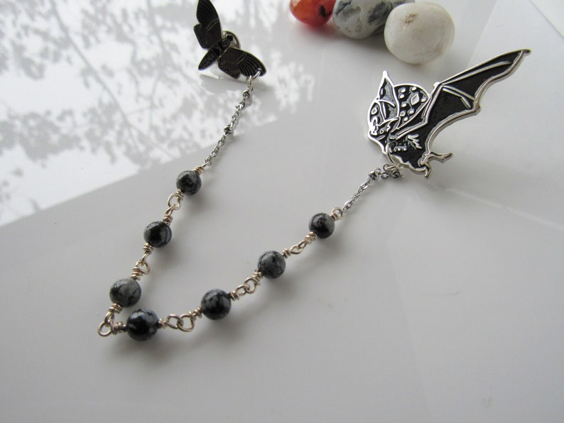 beaded collar pin chain gothic collar pins sweater pin clasp men Bat collar pins set women
