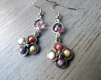 Pendientes de trébol celta, colgantes de cristal de estilo vintage, pendientes de mujer, piedras preciosas de morganita, trébol de cuatro hojas