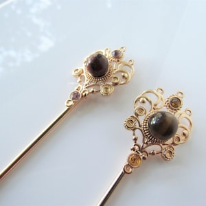 Gemstone hair pin - tigers eye, jasper, hair sticks for women, bridal wedding, gold