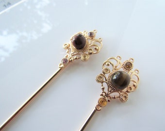 Gemstone hair pin - tigers eye, jasper, hair sticks for women, bridal wedding, gold