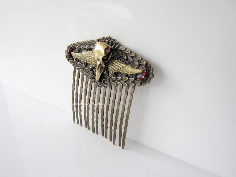 Corvid skull hair comb bird wings, gothic hair piece, women, decorative comb, alternative wedding image 4