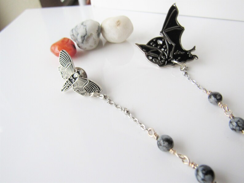 beaded collar pin chain gothic collar pins sweater pin clasp men Bat collar pins set women
