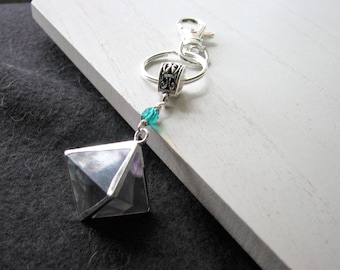 Fluorite keychain - purse charm, octahedron stone, electroplated crystal key chain