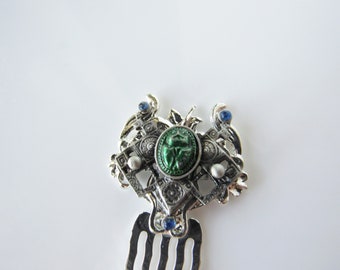 Silver beetle hair comb - scarab, alternative wedding, decorative hair comb, women