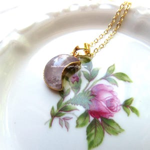 Amethyst moon necklace, waning crescent moon shape, dainty gold necklace, women, celestial