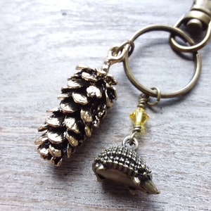 Pine cone key chain woodland hedgehog, accessories, nature keychain image 2