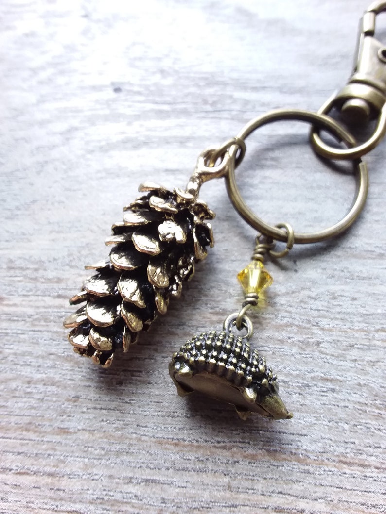 Pine cone key chain woodland hedgehog, accessories, nature keychain image 2