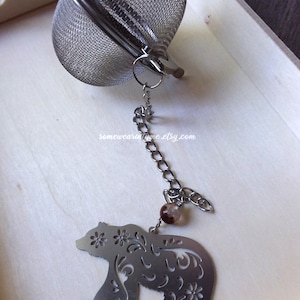 Bear tea infuser, woodland animal silhouette, stainless steel, tea ball strainer, loose tea infuser, cottagecore