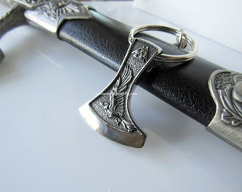 Double sided Viking key chain - gifts for men, raven and wolf key ring, women, key fob keychain