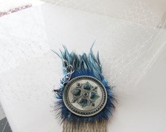 Veiled fascinator - something blue hair comb, blusher wedding, birdcage, floral hair piece