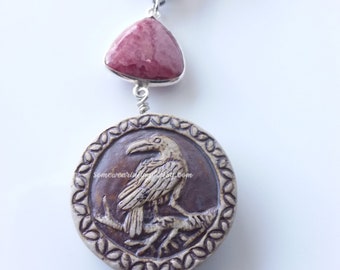 Raven key chain, viking keyring, rhodonite stone, women, gifts for him, snake, gothic statement