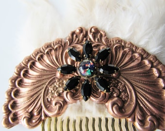 Copper hair comb - faux opal, decorative hair comb, wedding hair piece, vintage