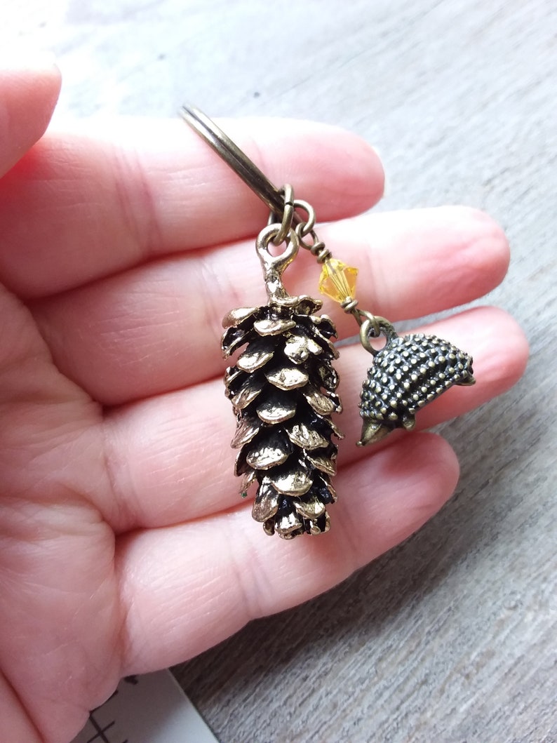 Pine cone key chain woodland hedgehog, accessories, nature keychain image 10