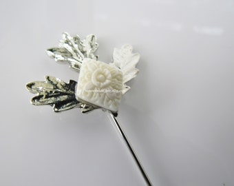 Silver leaf lapel pin - mens stick pin, flower pin brooch, womens lapel pin, garden wedding
