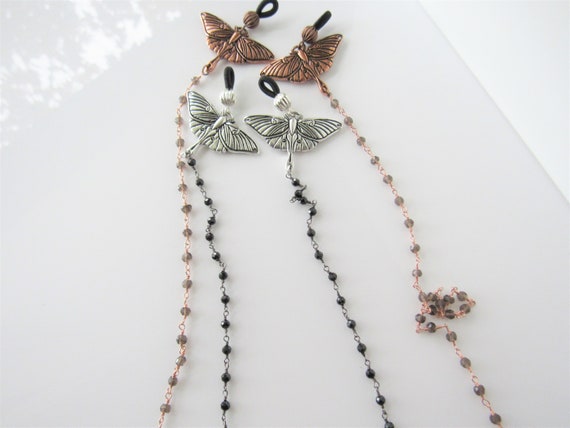 Moth Eyeglass Chain - Beaded Gemstone, Smoky Topaz Crystal  display picture 1