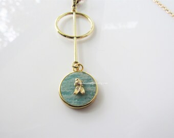 Koi fish necklace - amazonite gemstone, fish necklace women, men, statement pendant, gold