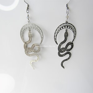 Snake earrings silver - stainless steel, celestial earrings dangle, women, edgy earrings