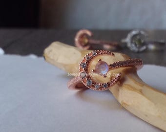 Crescent moon ring adjustable - opal gemstone, women, lunar celestial ring, gift for her, sterling silver
