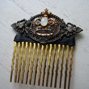 Gold crown hair comb rhinestone hair piece, fake opal, decorative hair piece, baroque frame image 8