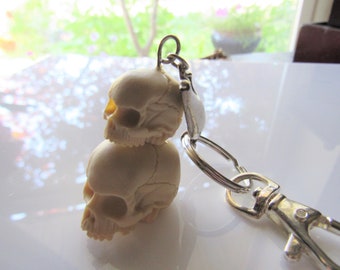 Stacked human skull replica key chain - resin keychain, raven key ring, gifts for me, gothic