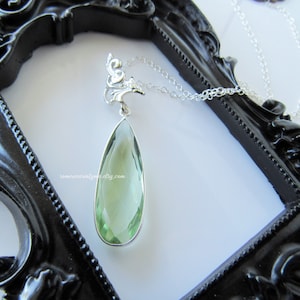Green amethyst sterling silver necklace - gemstone pendant, necklaces for women