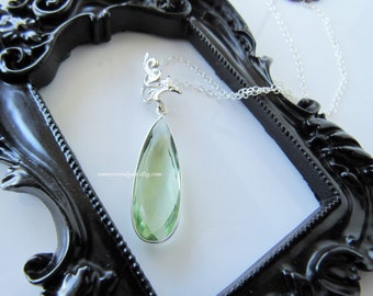 Green amethyst sterling silver necklace - gemstone pendant, necklaces for women