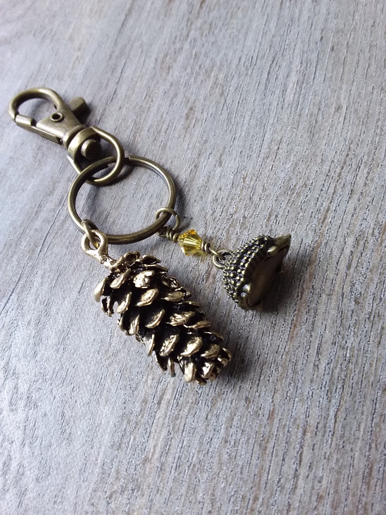 Pine cone key chain woodland hedgehog, accessories, nature keychain image 7