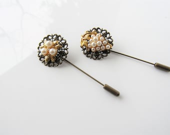 Autumn pins and brooches - leaf and pearl, grape cluster, mens lapel pin, womens stick pin