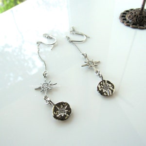 Silver star threader chain earring  - celestial dangle, north star handmade earrings women, galaxy