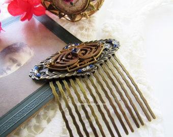 Vintage hair comb wedding - something blue, art deco, art nouveau, rhinestone hair comb, decorative