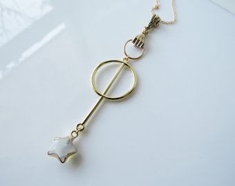 Collar con colgante de mano dorado y estrella de opalita, collares geométricos para mujer, vanguardista, estrella celestial