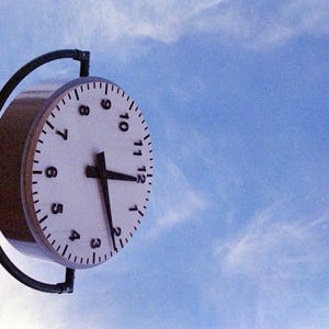 Postcard, Blue Sky, Clock