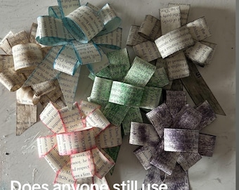 Upcycled Book Page Gift Bow, Hand-Inked