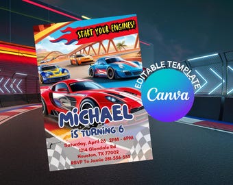 Editable Hot Cars Invitation, Race Cars Invitation, Race Car Birthday Party, Car Birthday Invitation, Printable Cars Digital Art Template