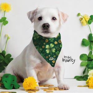 St. Patrick's Day Haustier-Bandana-Kragen - verstellbar, vierblättriges Kleeblatt - 4 Größen, Polyester
