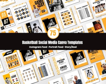 Sjabloonbundel voor basketbal social media bewerkbaar in canva Berichten voor gamedag Hoogtepunten van de speler Wedstrijdschema Ontwerpen voor teams