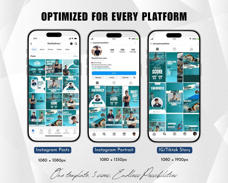 Swimming Social Media Template Bundle - Editable Canva | Time Drop ...