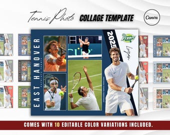 Collage de fotos de tenis / 10 opciones de color / Póster de la noche de los mayores / Plantilla deportiva imprimible de Canva