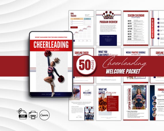 Cheerleading Welcome Packet Canva Template | 50-Page High School Cheer Handbook for Coaches, Parents & Team | Printable Digital Download