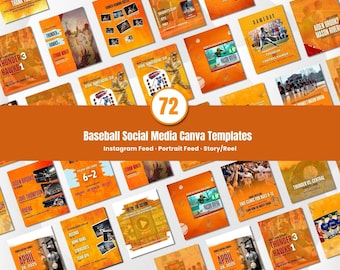 Baseball Social Media Template Bundle Editable in Canva Game Day Posts Player Highlights Match Schedule Designs for Teams and Coaches