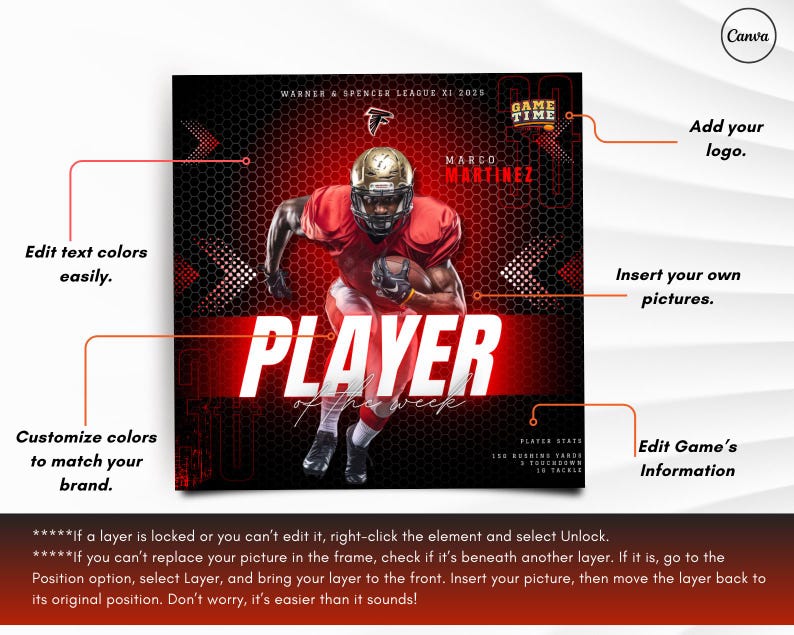 Football Social Media Template Bundle Editable in Canva Game Day Posts ...
