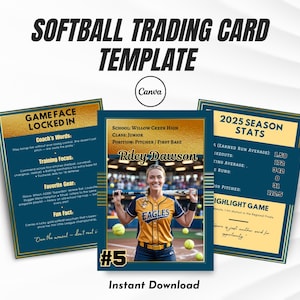 Modelo de cartão colecionável de softbol feminino | Cartão colecionável editável | Canva para impressão