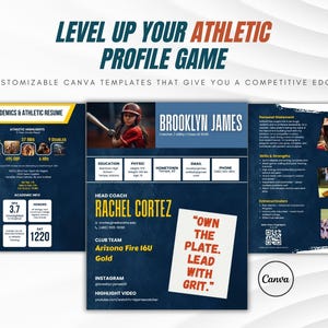 Softball 3-Page Athlete Profile Template | 3-Page Editable Canva Resume for College Recruiting