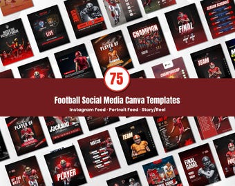 Football Social Media Template Bundle Editable in Canva Game Day Posts Player Highlights Match Schedule Designs for Teams and Coaches