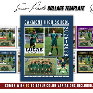 Fotokollage för fotboll | 10 färgalternativ | Poster för seniorkväll | Utskrivbar Canvas-sportmall