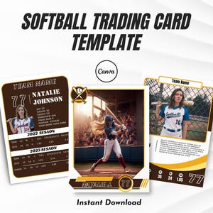 Modelo de cartão colecionável de softbol feminino | Cartão colecionável de esportes editável | Canva para impressão