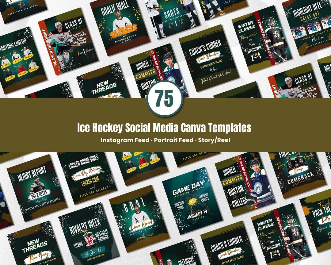 Ice Hockey Social Media Template Bundle Editable in Canva Game Day ...