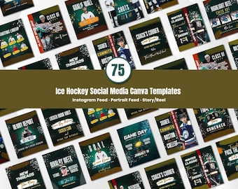 Ice Hockey Social Media Template Bundle Editable in Canva Game Day Posts Player Highlights Match Schedule Designs for Teams and Coaches